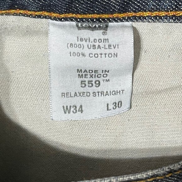Levi’s 559 size 34x30 relaxed straight 100% cotton red tab blue jeans - Picture 7 of 9